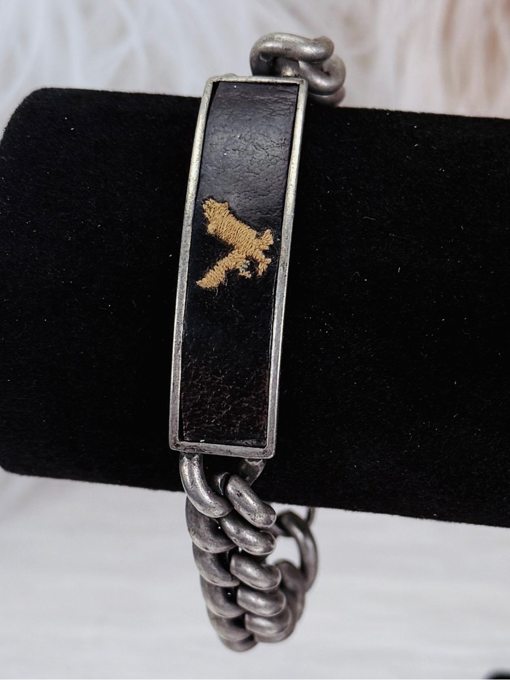 Vintage Aged Silvertone Chain Bracelet with Eagle Design - Picture 9 of 9